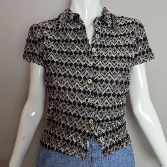 Vintage 90s Le Château Zigzag Blouse – Stretchy Fitted Style – Size S - Picture 1 of 9